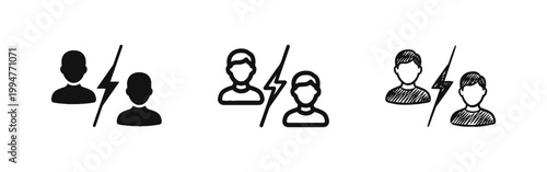 Conflict and competition icon set, argument and rivalry symbol, social tension vector illustration