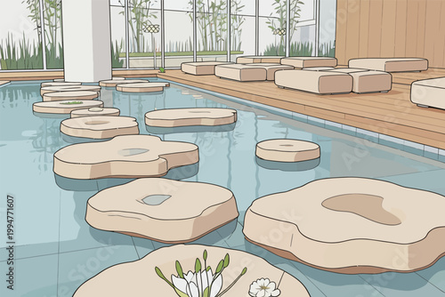 Interior Pool with Stepping Stones and Lounge Seats