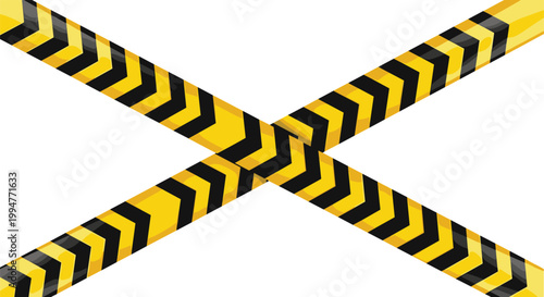 Caution tape, hazard tape, warning stripes, yellow black diagonal, danger sign, restricted area, prohibition symbol, flat vector illustration