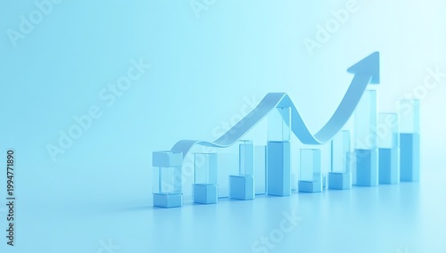 A vibrant blue upward trending graph symbolizes growth success and positive financial results high quality