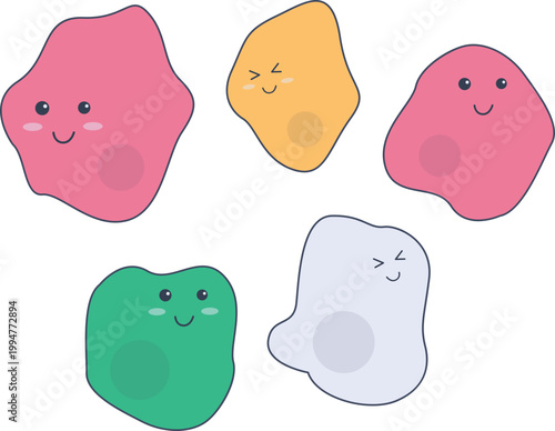 Cute Body Cell Variation Illustration For Biology, Human Anatomy, Medical Education Concept, Vector Isolated