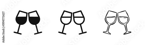 Wine Toast and Celebration Icon Set - Clinking Glasses Symbols