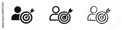 Target Audience and Goal Icon Set - Person with Bullseye and Arrow