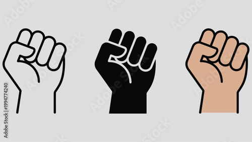 Power and protest icon with a raised fist. Symbol of strength, determination and resistance. Ideal for activism concepts, freedom movements, social campaigns, motivation themes and civil rights.