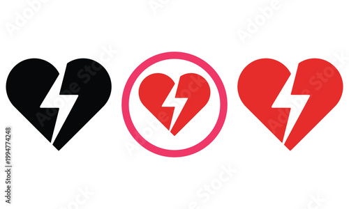 Broken hearts symbolized with electrical strikes