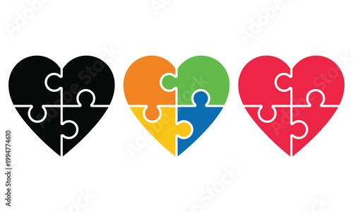 Three puzzle hearts symbolizing unity and completeness in diversity