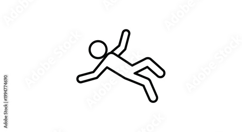 A simple black and white line drawing depicts a figure in a falling or collapsing position high quality