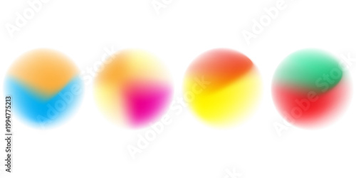 Set color circle gradient noise gradation. Abstract colorful watercolor blur mesh on isolated transparent background. Circle shape png.