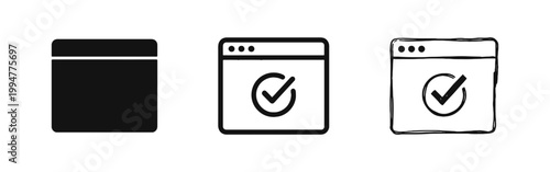 Web browser success and verification icons in three graphic styles