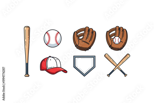 Baseball equipment set isolated on white background