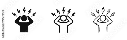 Stress and Headache Icon Set, Migraine Mental Health Vector Illustration