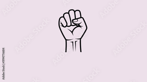 Powerful black and white icon of a raised clenched fist representing strength solidarity protest and human rights.