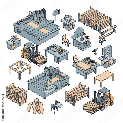 Industrial Factory Equipment and Machinery Illustration.