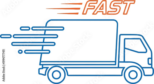 Fast delivery truck with motion lines indicating speedy transportation service available