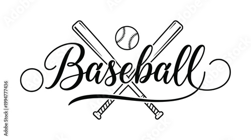 Baseball logo with crossed bats and ball on white background