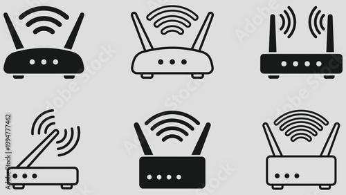 Router icon. Wi-fi modem vector illustration. Wireless network connection symbol. Internet signal indicator.