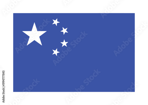 青い背景に白い星が配置された旗のベクターイラスト, 5つの星が弧を描くフラットなデザインの旗, シンプルな青と白のシンボルマーク, ニュースや教育用グラフィックに最適なベクター素材