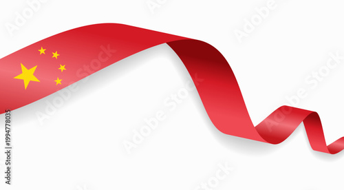 China flag waving ribbon, symbolizing national pride, ideal for patriotic badges, certificates, or cultural design themes and national holidays. Vector illustration.