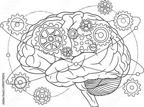 Brain with gears inside for creative thinking and problem solving skills