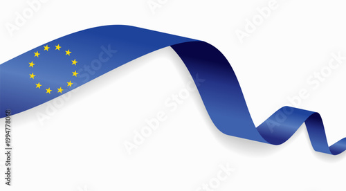 European Union flag waving ribbon, symbolizing national pride, ideal for patriotic badges, certificates, or cultural design themes and national holidays. Vector illustration.