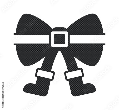 クリスマスリボンのシルエットアイコン, サンタクロースのベルトとブーツを組み合わせたユニークなリボン, 冬のホリデーシーズン向けフラットデザインベクター素材, プレゼント包装やカードに最適な装飾用グラフィック