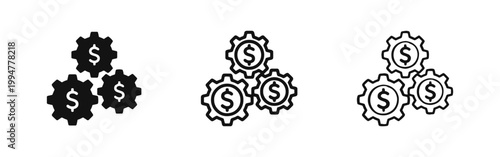 Financial Management and Money Process Icon Set with Dollar Sign Gears