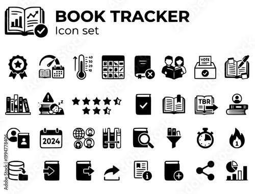 Reading Challenge & Book Tracker Icon Set: Goodreads & Literary Ops Vector