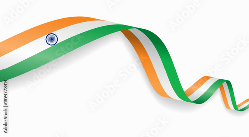 Indian flag waving ribbon, symbolizing national pride, ideal for patriotic badges, certificates, or cultural design themes and national holidays. Vector illustration.