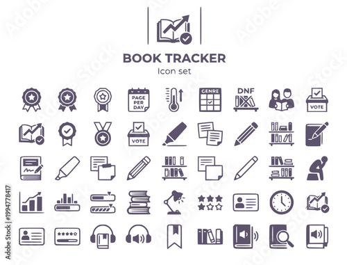 Reading Challenge & Book Tracker Icon Set: Goodreads & Literary Ops Vector