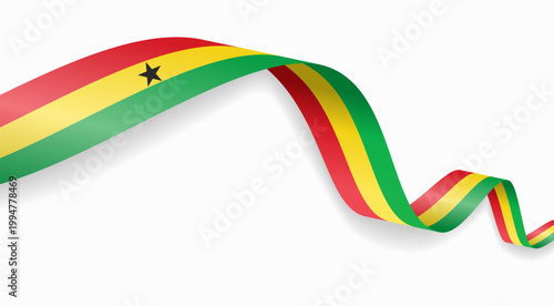Ghanaian flag waving ribbon, symbolizing national pride, ideal for patriotic badges, certificates, or cultural design themes and national holidays. Vector illustration.