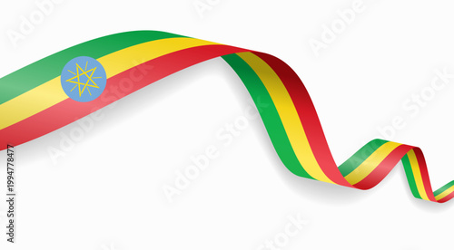 Ethiopian flag waving ribbon, symbolizing national pride, ideal for patriotic badges, certificates, or cultural design themes and national holidays. Vector illustration.