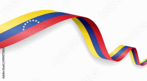 Venezuelan flag waving ribbon, symbolizing national pride, ideal for patriotic badges, certificates, or cultural design themes and national holidays. Vector illustration.