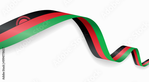 Malawian flag waving ribbon, symbolizing national pride, ideal for patriotic badges, certificates, or cultural design themes and national holidays. Vector illustration.