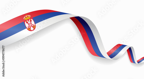 Serbian flag waving ribbon, symbolizing national pride, ideal for patriotic badges, certificates, or cultural design themes and national holidays. Vector illustration.