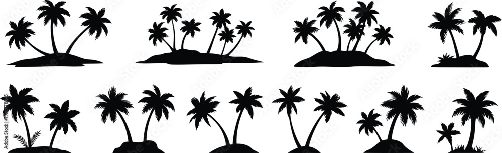 Fototapeta premium Black silhouette palm trees on islands black and white