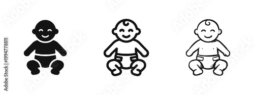Happy Sitting Baby Icon Set representing Infancy and Childcare