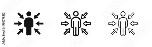 Target Person and Influence Icon Set with Arrows Pointing Towards Human Figure