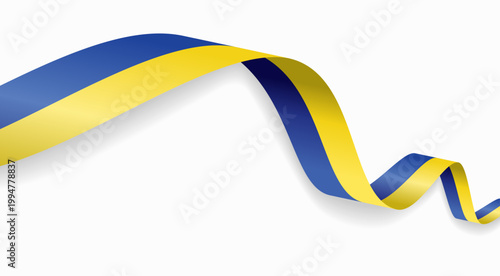 Ukrainian flag waving ribbon design for national holidays. Vector illustration.