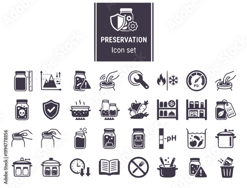 Food Preservation & Fermentation Icon Set: Canning & Safety Vector