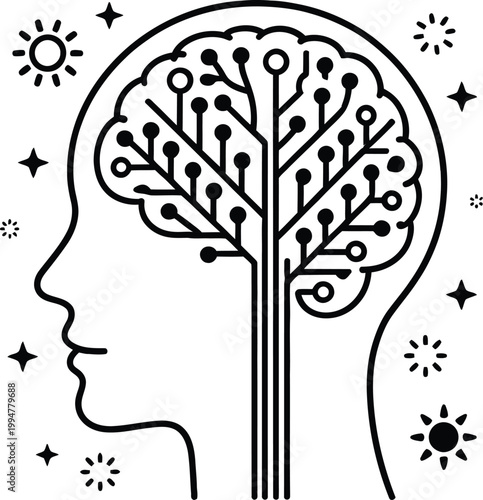 Neuropsychology, conceptual head silhouette with internal glowing neural networks and abstract imagery symbolizing unconscious mind processes, cognition, memory, and advanced brain science visualizati