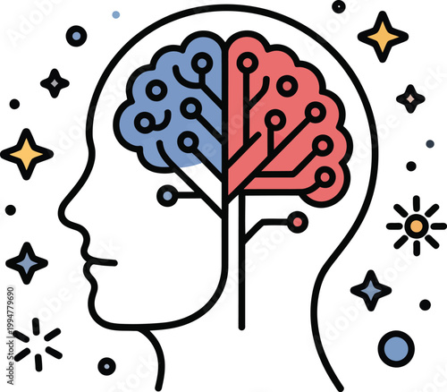 Neuropsychology, conceptual head silhouette with internal glowing neural networks and abstract imagery symbolizing unconscious mind processes, cognition, memory, and advanced brain science visualizati