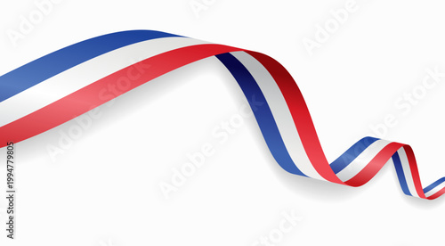 French flag waving ribbon design for national holidays. Vector illustration.