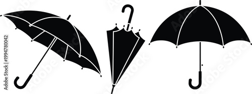 Three black umbrellas rain protection