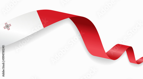 Maltese flag waving ribbon design for national holidays. Vector illustration.