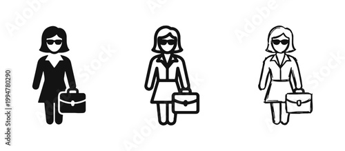 Businesswoman Professional Female Leader with Briefcase and Sunglasses Icon