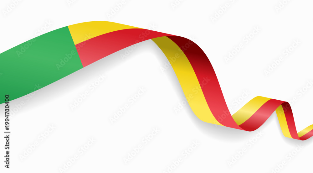 Obraz premium Benin flag waving ribbon design for national holidays. Vector illustration.