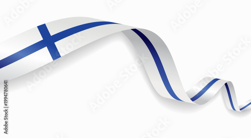 Finnish flag waving ribbon design for national holidays. Vector illustration.