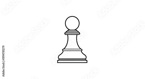 A simple minimalist line drawing depicts a white pawn chess piece against a plain white background high quality