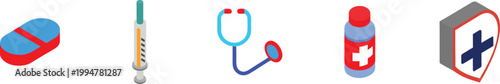 Medical icons pills, syringe, stethoscope and first aid a health silhouette