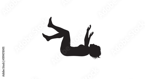 Silhouette of a person falling backwards against a white background